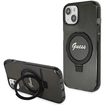GUESS Кейс Guess Ring Stand Script Glitter MagSafe за iPhone 14 / 15 / 13, черен (GUE003419-0)