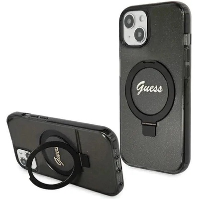 GUESS Кейс Guess Ring Stand Script Glitter MagSafe за iPhone 14 / 15 / 13, черен (GUE003419-0)