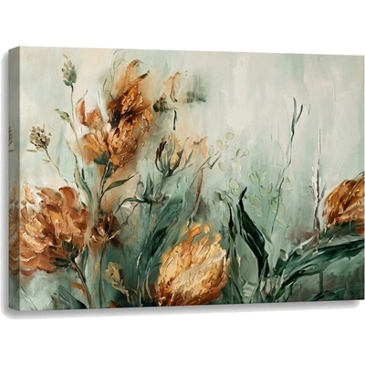 Obraz abstraktné kvetinové zoskupenie na plátne – s ručne maľovanými detailmi - 40x60 cm
