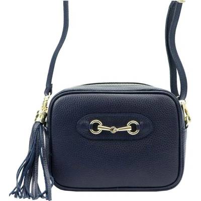 Kožená jednozipová crossbody kabelka se zlatými doplňky tmavě modrá
