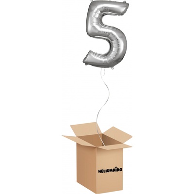 HeliumKing Balónový box Narodeninové číslo 5 strieborný 86 cm