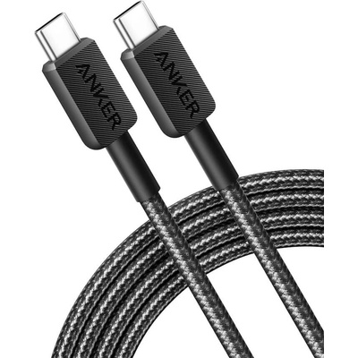Anker 322 USB-C to USB-C Cable 60W - кабел с въжена оплетка и бързо зареждане за устройства с USB-C порт (180 см) (черен) (D65605)