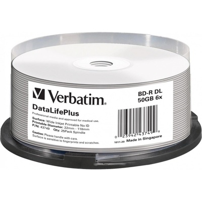 Verbatim BD-R 50GB 6x, printable, cakebox, 25ks (43749) – Sleviste.cz