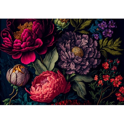 Postershop Fototapeta vliesováFlowers peonies painting leaves 1 , rozměry 416x254 cm