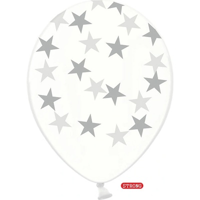 Balónek čirý se stříbrnými hvězdami 30 cm strong