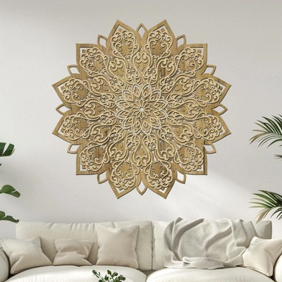 dřevo života 2 vrstvá mandala ROZKVĚTU Rozměry (cm): 60x60, Zvolte barevný dekor: dub zlatý-javor