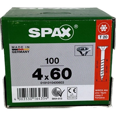 SPAX záp. hlava 4.0x60 část. závit TX20, Wirox stříbr. certifikovaný ( 100ks )