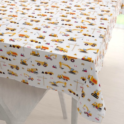 Biante Dětský bavlna ubrus Sandra SA-081 Nákladní auta a bagry na bílém 140x220 cm