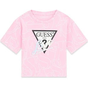 GUESS Розова тениска с къс и широк дизайн за момиче с бели детайли и лого Guess Love