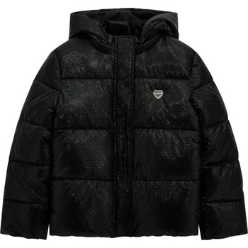 GUESS Късо зимно яке за момиче в черен цвят с лъскав плат Guess