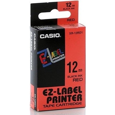 Casio XR-18RD1, 18mm x 8m, čierna tlač/červený podklad, originálna páska