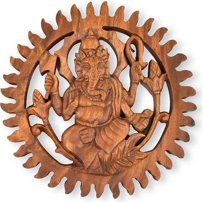 Závěsná dřevěná dekorace Ganesha - 20 cm