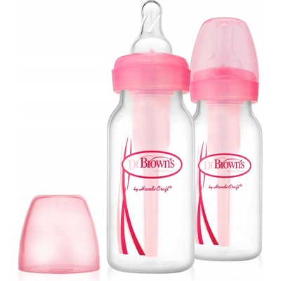 Dr. Brown's Options+ Úzká Kojenecká Láhev Anti colic růžová 120 ml 2 ks