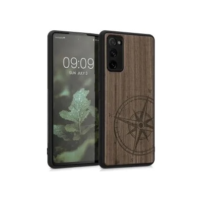 kwmobile Дървен калъф с дизайн компас за Samsung Galaxy S20 FE - тъмнокафяв