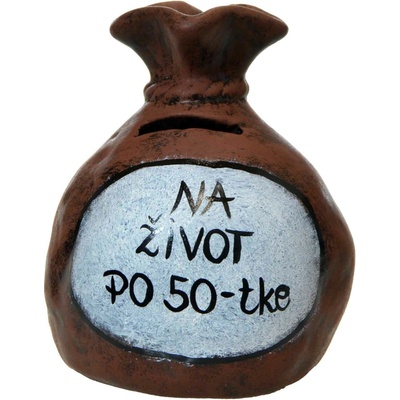 Pokladnička s nápisom - na život po 50 -tke
