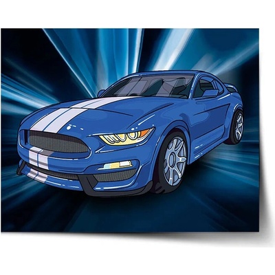 Sablio Plagát Mustang Modré pozadie - 60x40 cm