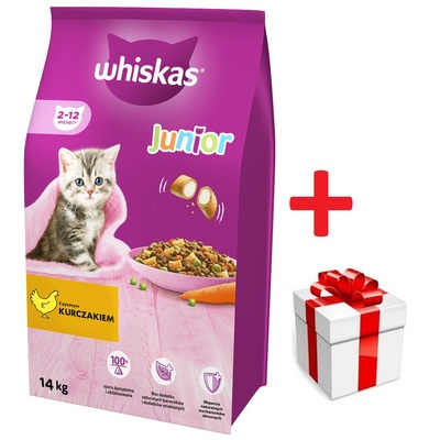 Whiskas Junior 14кг - суха храна за котенца, с вкусно пилешко месо + БЕЗПЛАТНА изненада за котки