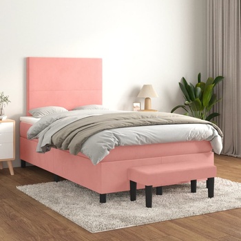 vidaXL Боксспринг легло с матрак, розово, 120x200 см, кадифе (3137718)