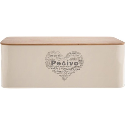 Chlebovka plech/dřevo 42x22,5x16 cm Pečivo SRDCE