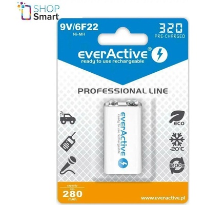 everActive Акумулаторна Батерия R22 9V NiMH 280mAh/320 precharged 1бр. в опаковка EVERACTIVE (EVHRL22-320)