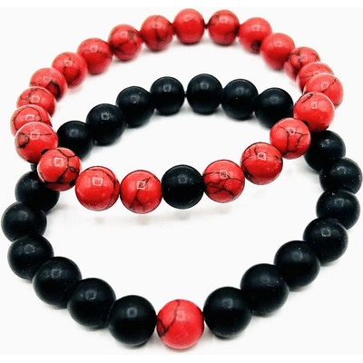 Steel Jewelry Náramky pro páry červený a černý z přírodních kamenů NR250104