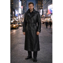 Max Original Leather Pánsky kožený kabát TRENCH MENS black