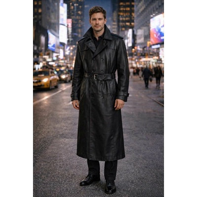 Max Original Leather Pánsky kožený kabát TRENCH MENS black
