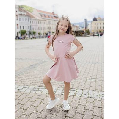 Dievčenské šaty športové LOVE s krátkym rukávom ružová