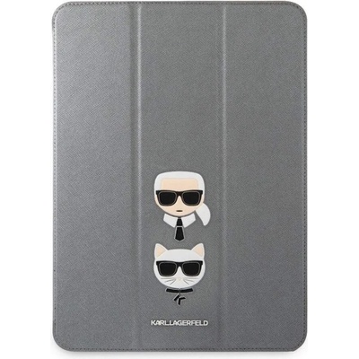 KARL LAGERFELD Saffiano Karl & Choupette Heads Folio Case - дизайнерски кожен кейс с поставка за iPad Pro 12.9 M1 (2021) (сребрист)