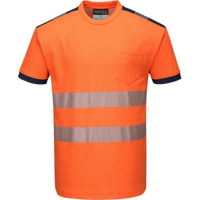 Portwest hi-vis pw3 t181 / Функционална светлоотразителна риза - hv оранжево/тъмносиньо xl (t181onrxl)