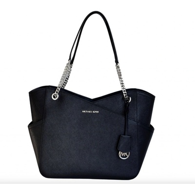 Michael Kors kožená kabelka jet set travel lg chain tote silver černá