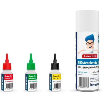 Kavan CA PACK vteř.lepidlo 3x20g Ř,S,H + aktivátor 200ml EN KAV56.9955.EN