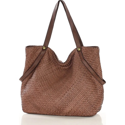 Mazzini Marco Velká tkaná kožená vintage shopper taška hnědá
