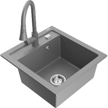 Mexen Vito гранитна мивка с 1 отделение и кухненски смесител Elia, сива (6503-71-670101-71)