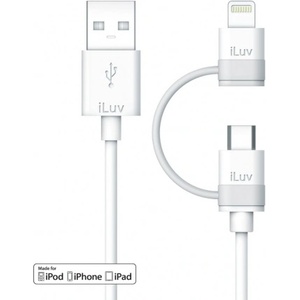 iLuv USB кабел 2в1 за Lightning и MicroUSB устройства - iLuv Combo 2-in-1 Lightning and MicroUSB Cable (бял) (ICB267WHT)