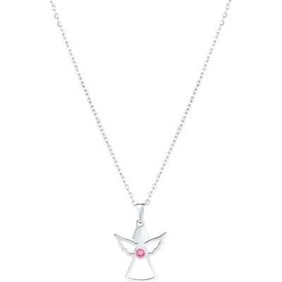 Pavona Oceľový náhrdelník anjel so Swarovski kryštálmi ružový 42043.3