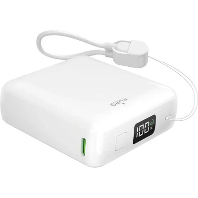 PURO Външна батерия Puro 10000mAh 20W USB-C USB-A с дисплей и вграден USB-C кабел - бяла (8018417528682)