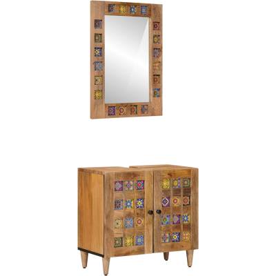 vidaXL Комплект мебели за баня 2 pcs Естествен Солидно мангово дърво (3310096)