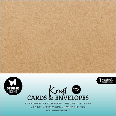Přání a obálky Studio Light, 15,2x15,2 cm, 10 ks - kraftové