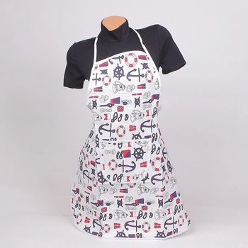 Image 1 of Готварска престилка в бяло с картинки на морска тема