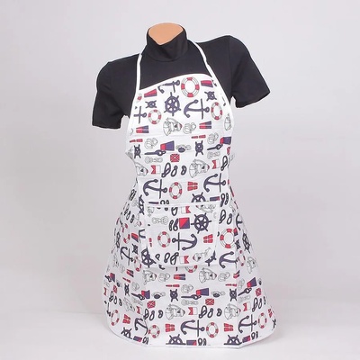 Готварска престилка в бяло с картинки на морска тема