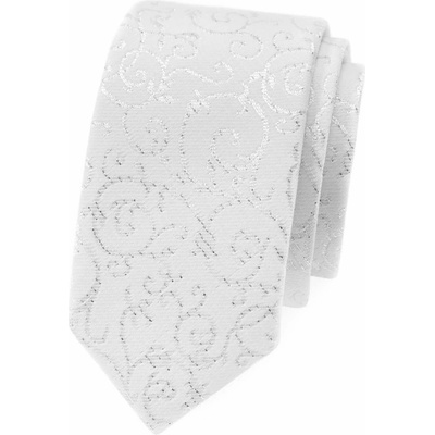 Slim kravata so strieborným ornamentom biela