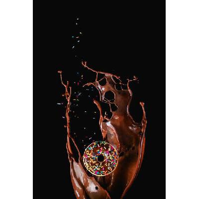 Plakát, Obraz - Chocolate splash and a donut with, Dina Belenko Photography, 26.7 × 40 cm