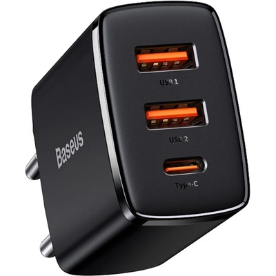 Baseus - Компактно зарядно за стена (CCXJ-E01) - USB-C, PD, 30W, 2xUSB-A, QC, 3A - Черно