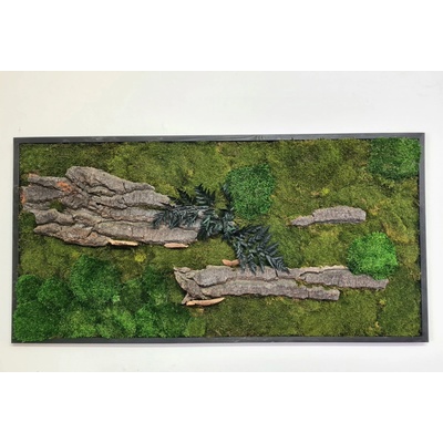 Machový obraz- lesný + provence mach a kôra 50cm x 100cm