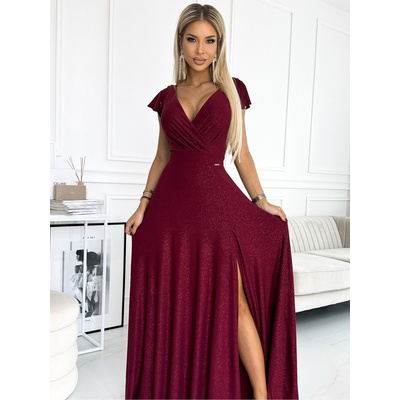 Numoco Блестяща дълга рокля с деколте - бургундско Numoco CRYSTAL numoco | Kafyav | ЖЕНИ | XS