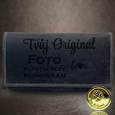 Jde to i na černou kůži. Dámská peněženka s monogramem textem fotkou foto vč. monogram u textu