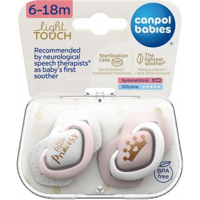 Canpol Babies sada 2 ks symetrických silikon cumlíkov+Little princess ružová