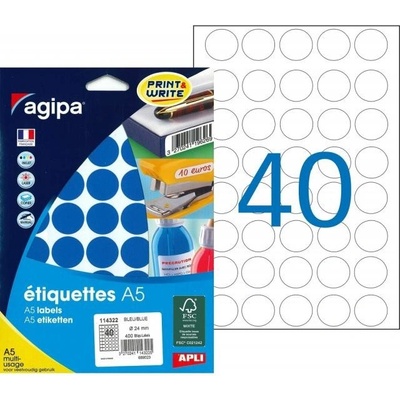 Etikety kruhové 24mm Agipa A5 modré