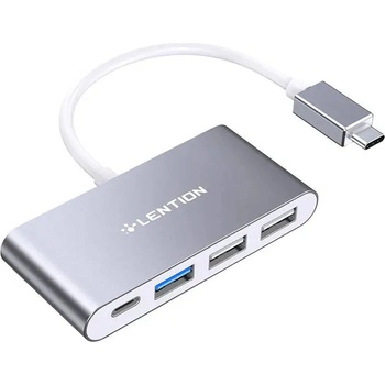 Lention 4в1 хъб Lention, USB-C към USB 3.0 + 2x USB 2.0 + USB-C, сив (KXG0079949)